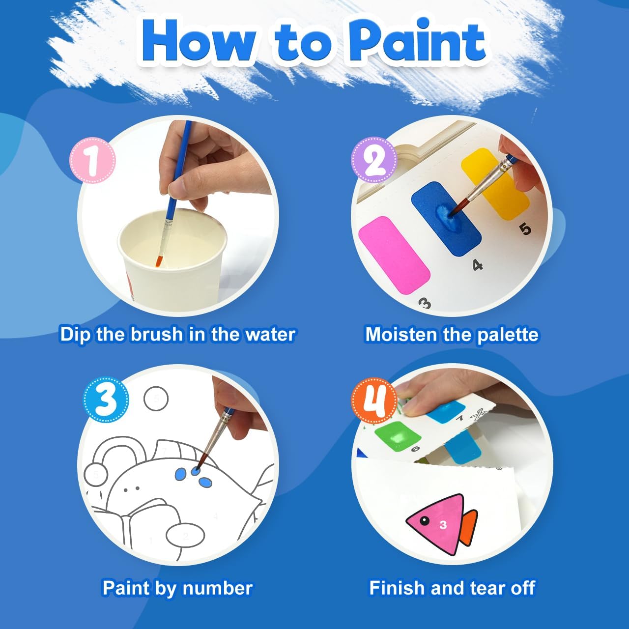 Thumbnail 2 de ZMLM Water Painting Books for Kids — Mess Free Water Colouring Book Paint by Numbers (Sea)