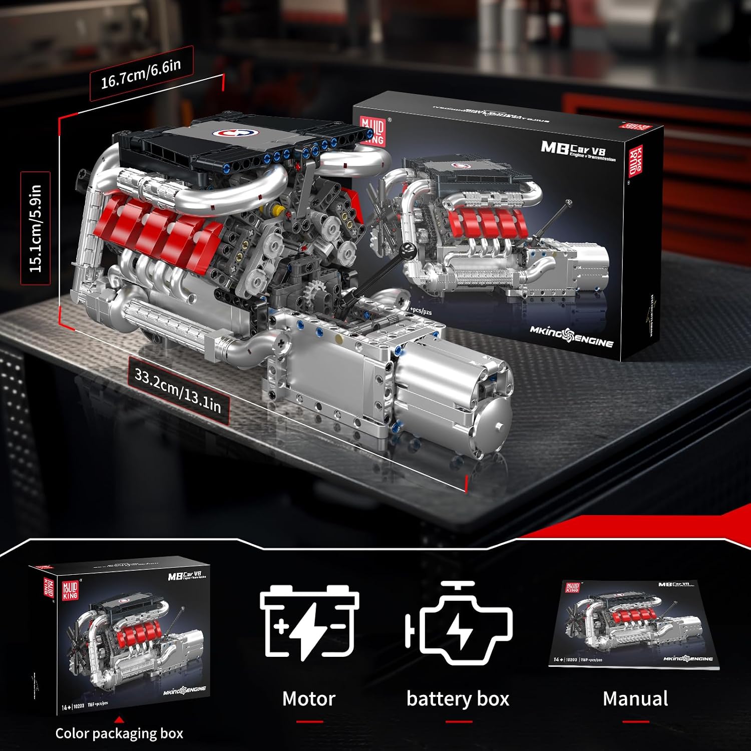 Thumbnail 4 de Mould King V8 Engine Building Blocks Set 10203