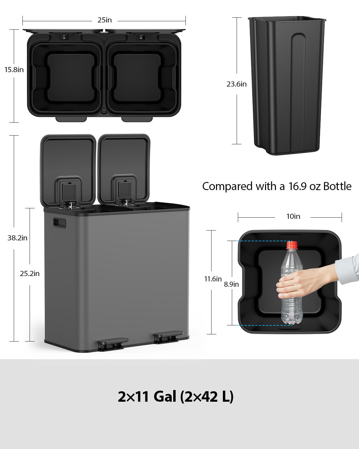 Detalle 2 de Lovewind 22-Gallon Dual-Compartment Stainless Steel Step Trash Can