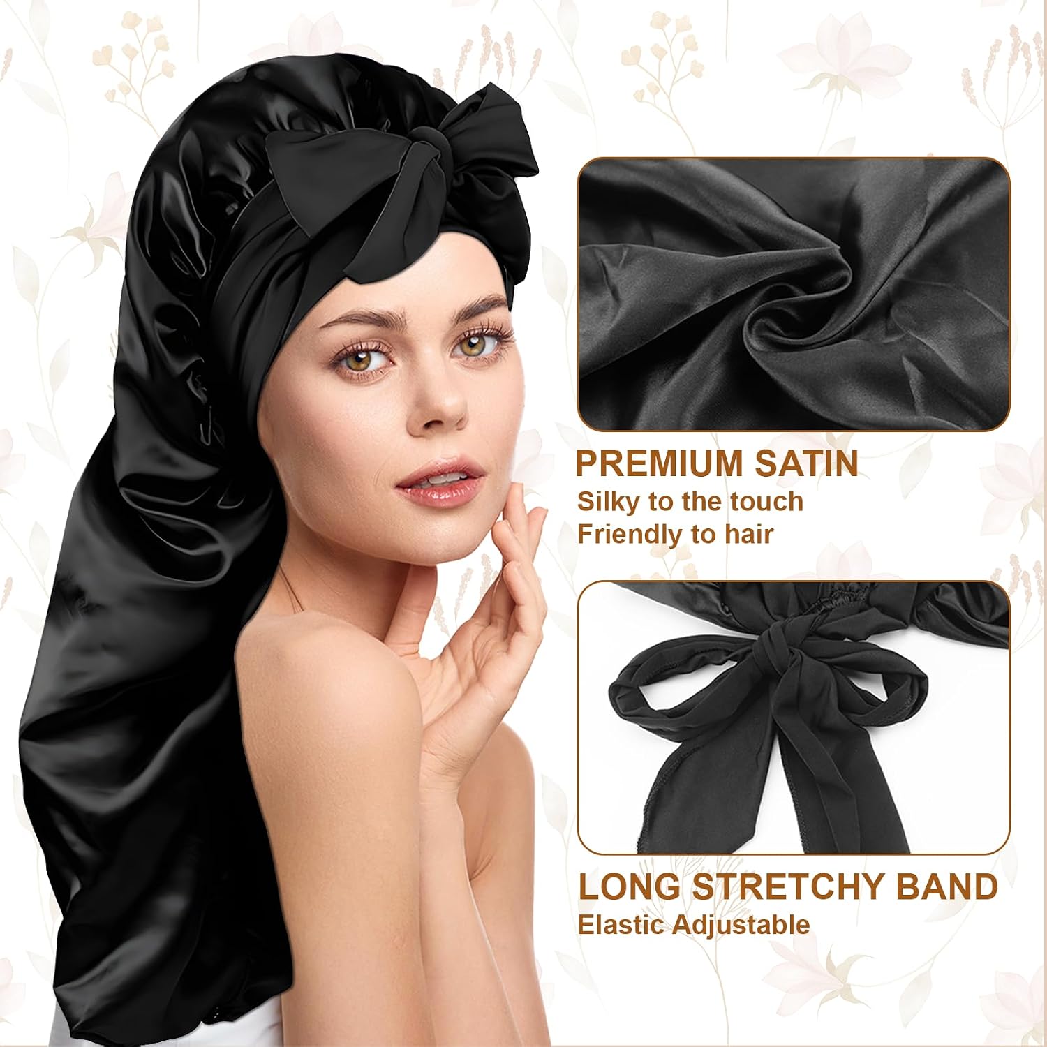 Thumbnail 2 de Starvortex Satin Bonnet, Large – Silky Sleep Wrap with 2 Satin Scrunchies