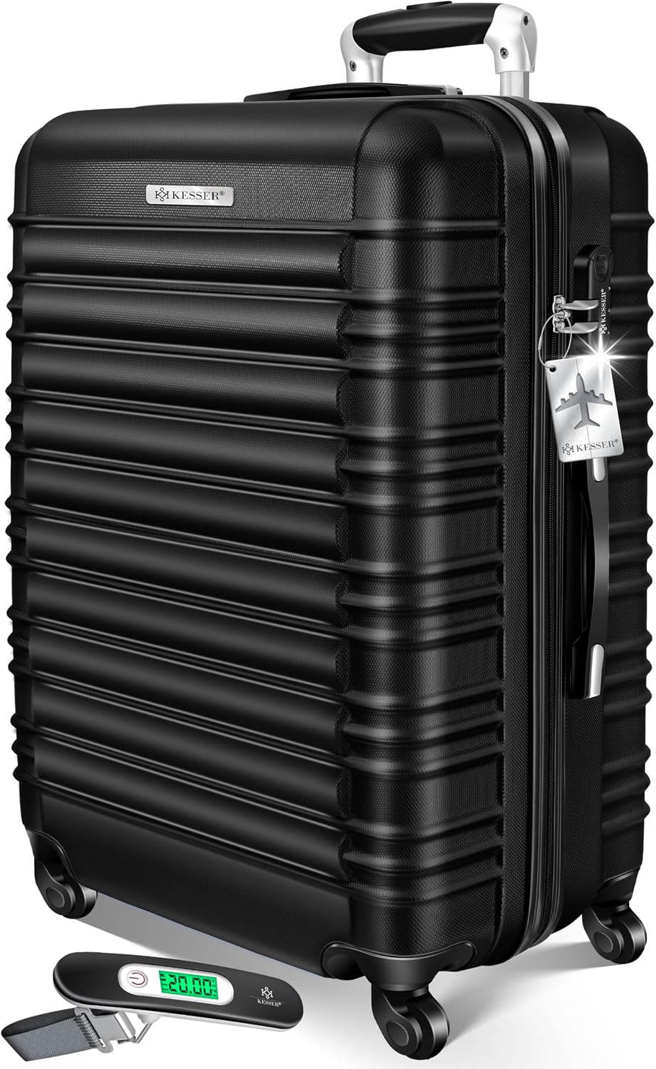 Detalle de KESSER Reisekoffer 120L – Großer Hartschalenkoffer mit integrierter Kofferwaage, 4 Rollen, ABS, Teleskopgriff & Zahlenschloss (75x50x32 cm) – Schwarz