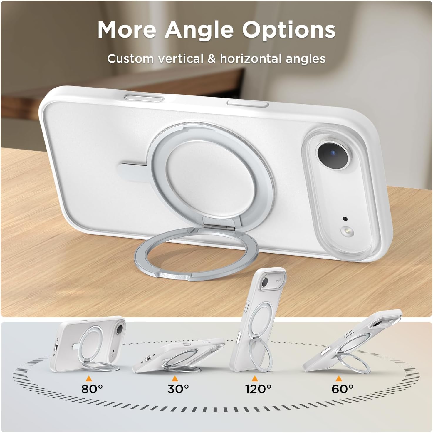Thumbnail 3 de SURPHY Magnetic for iPhone Air Case with 360° Rotatable Stand and Finger Ring (White) for iPhone 17 Air 6.5