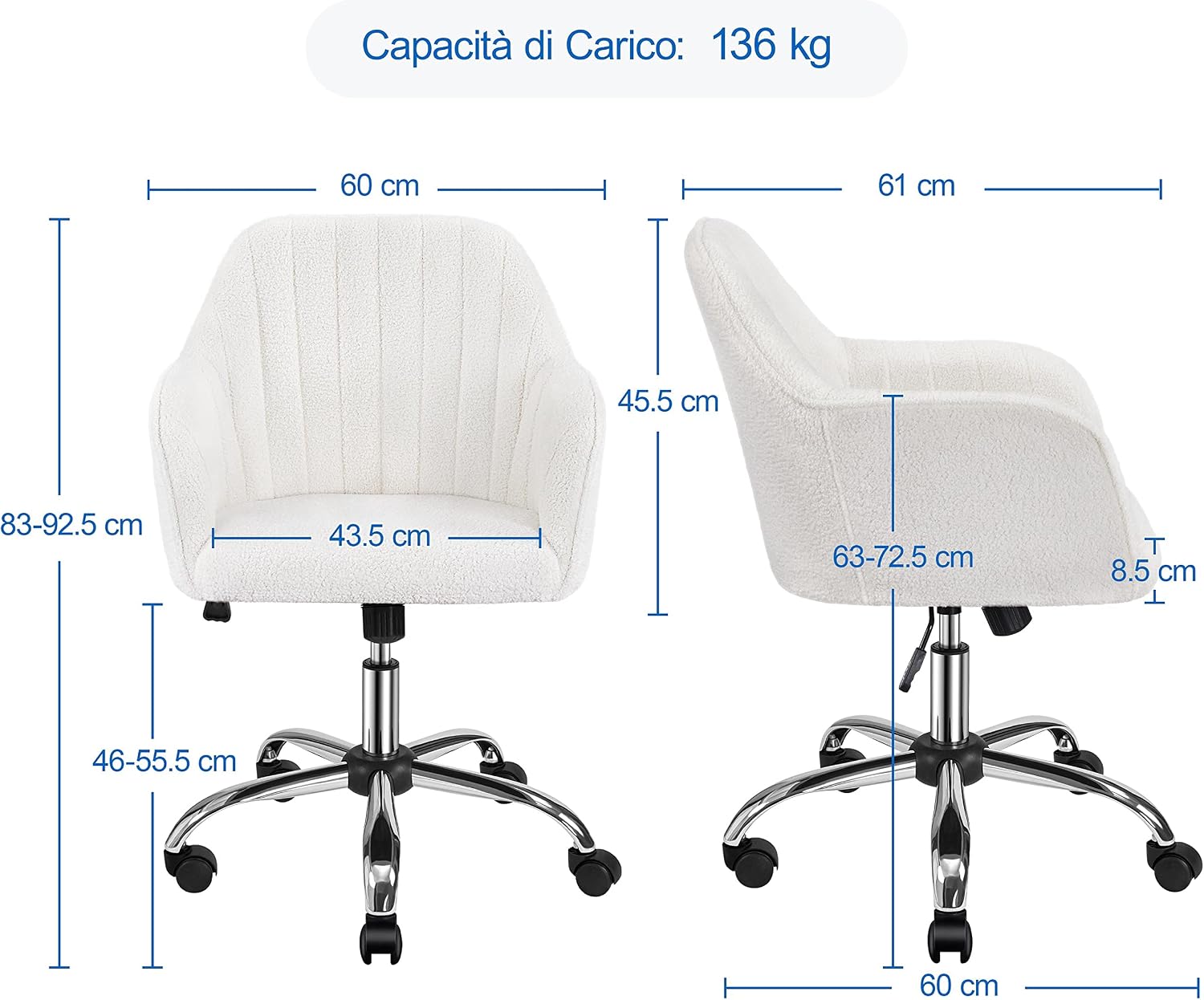 Thumbnail 2 de Yaheetech Sedia Scrivania Ergonomica in Velluto 136 kg