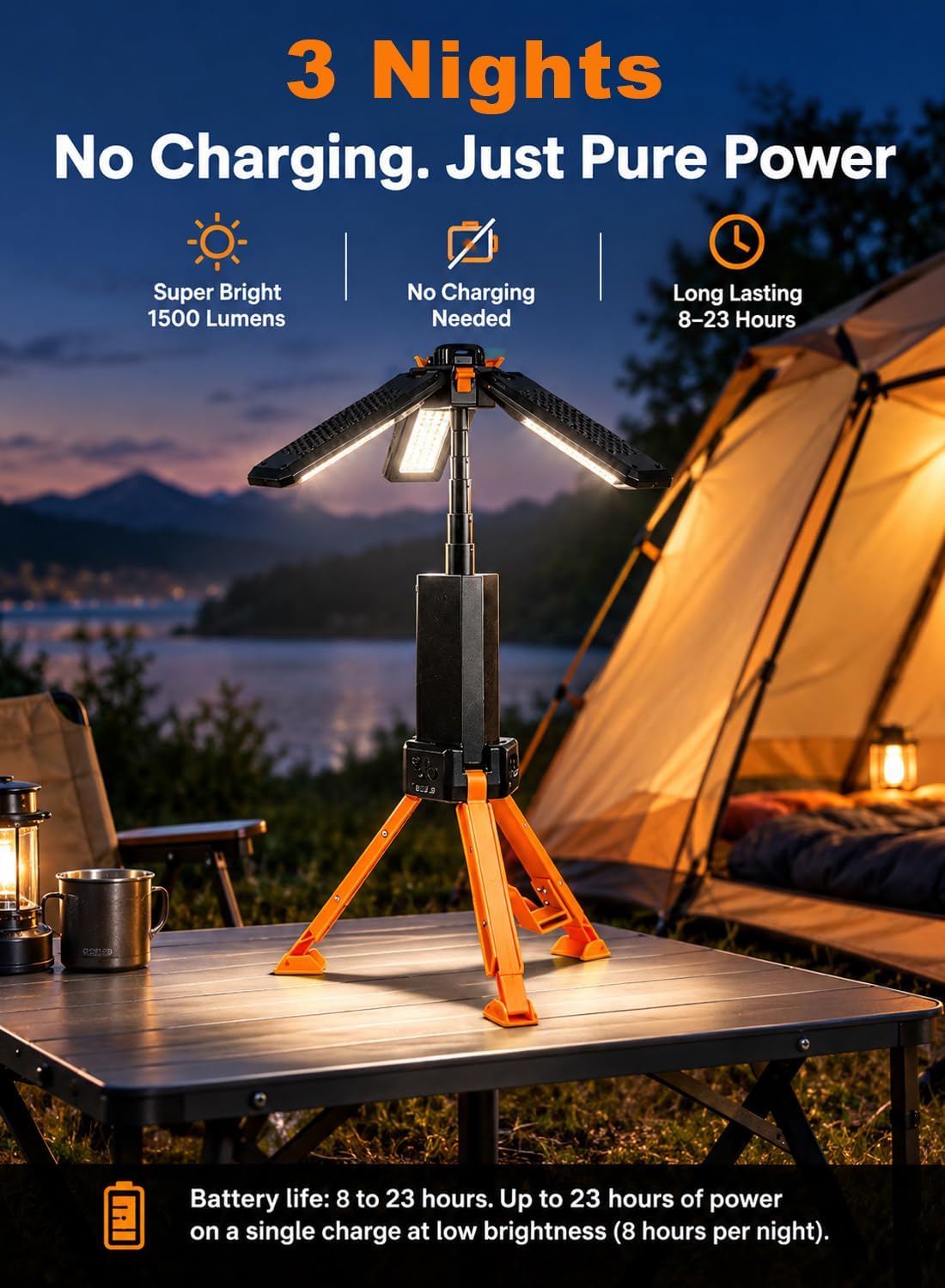Detalle 2 de CuLiDing 15,000mAh Telescopic Camping Light with Dimming and Tripod Base