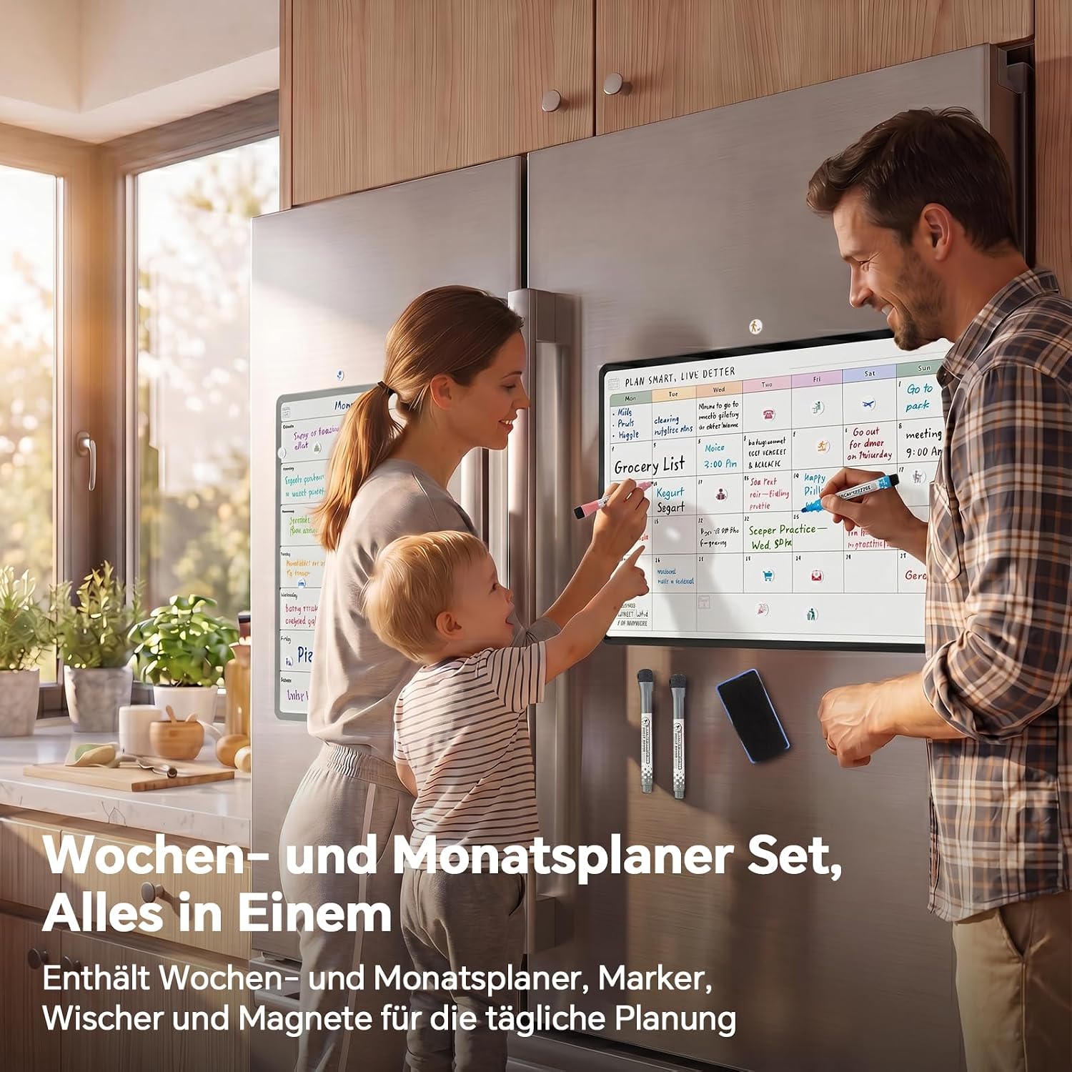 Detalle de SURFOU Lavagna Magnetica Frigo A3 – Planner Mensile e Settimanale Cancellabile con Accessori Completi