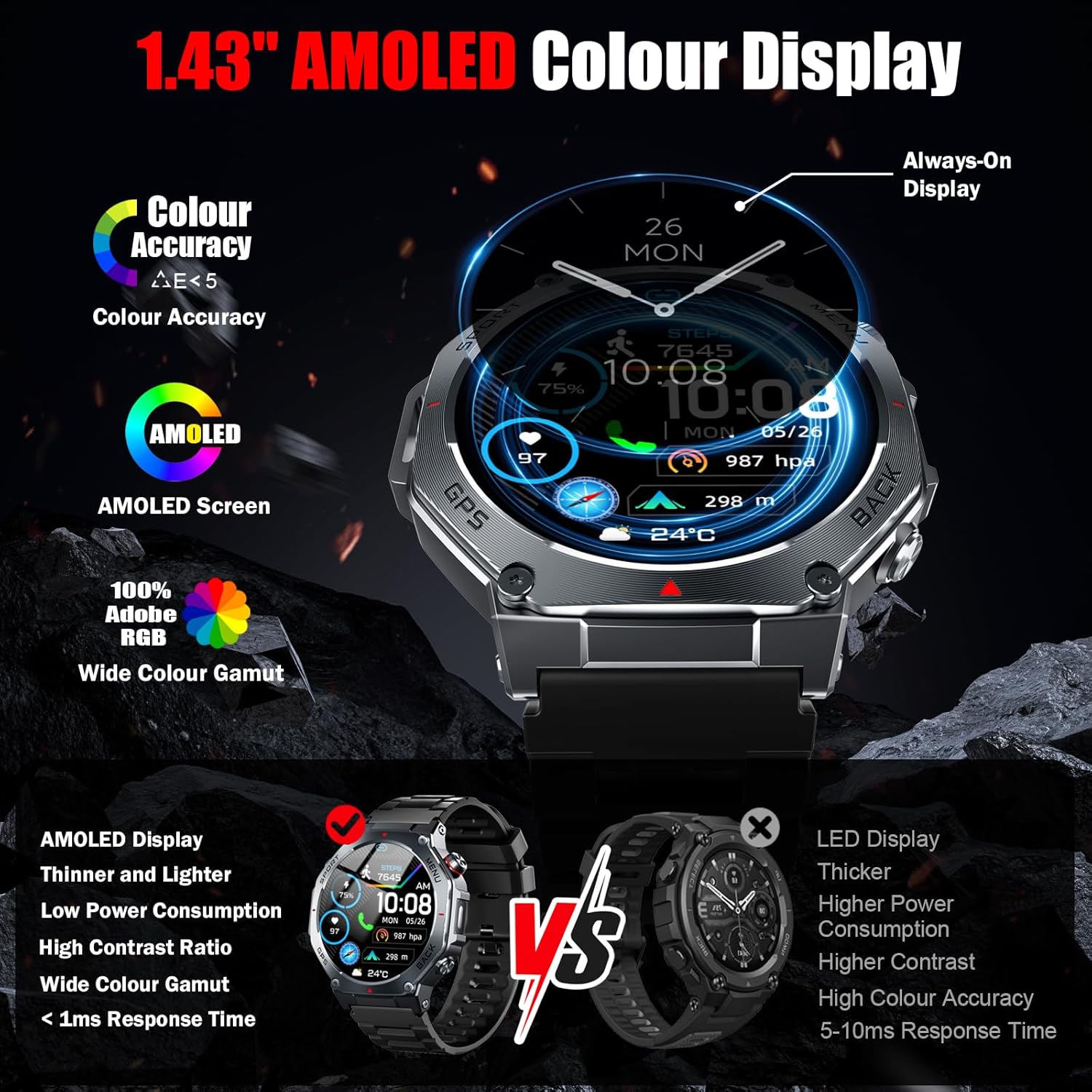 Thumbnail 4 de Smartwatch Uomo 1,43" HD con Bluetooth calling e GPS multi-sistema, 160+ modalità sport