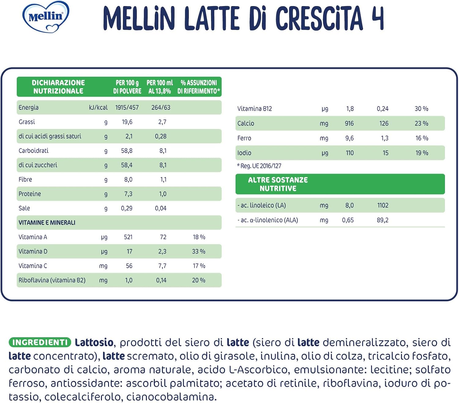 Detalle de MELLIN 4 Latte di Crescita in Polvere per Bambini – Confezione da 3080 g (4x770 g) Delicato