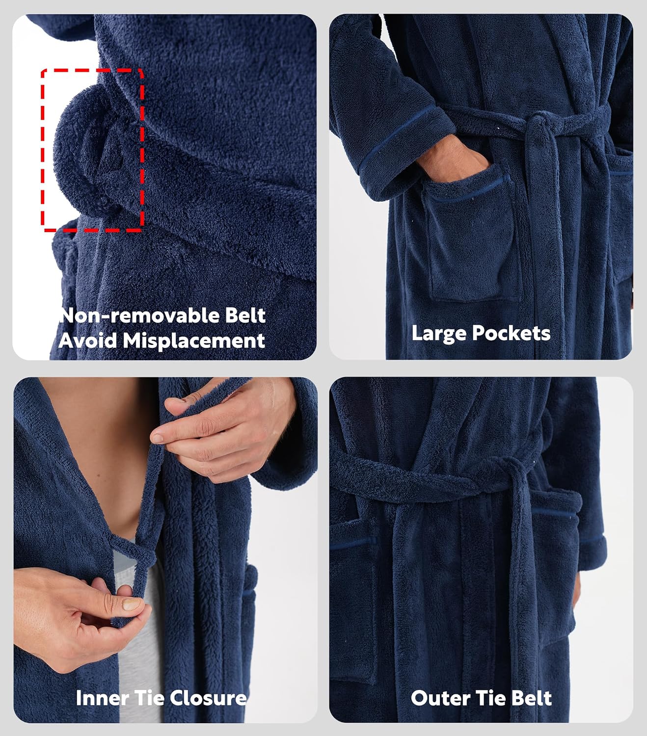 Detalle 2 de DAVID ARCHY MDAJJ03-1 Men’s Full-Length Hooded Microfibre Fleece Bathrobe