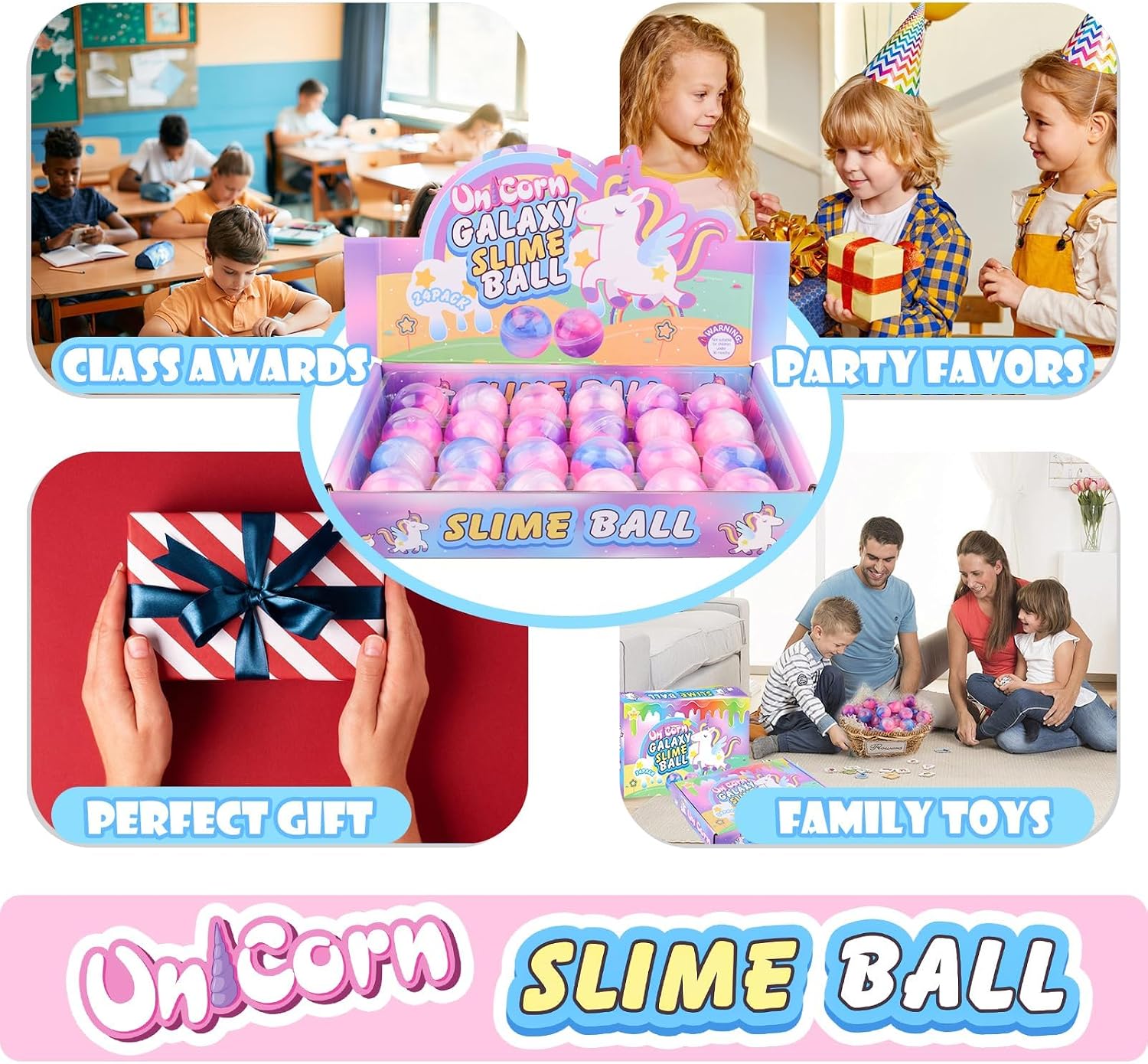 Thumbnail 6 de 24 Pack Unicorn Galaxy Slime Balls – non-sticky slime party favours for kids and groups