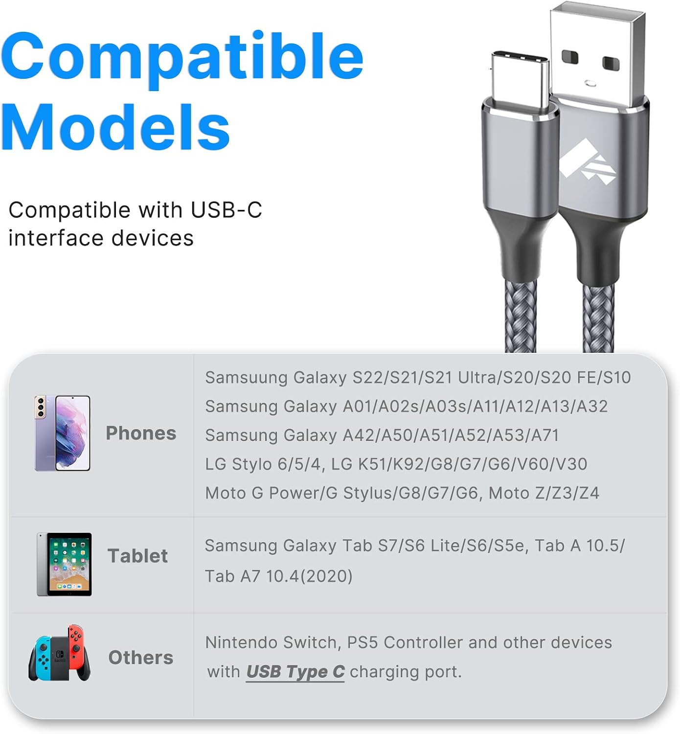 Thumbnail 6 de Aioneus 6936878835205 USB-C Cable 2-Pack, 6 ft, 3A Fast Charging