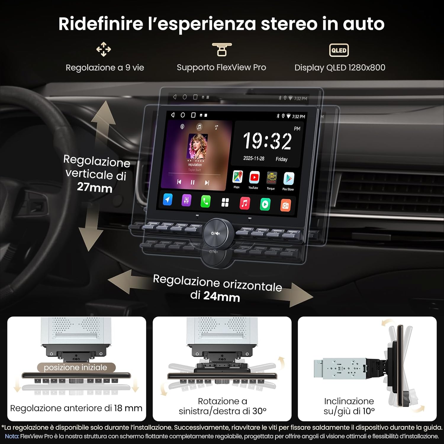 Detalle de ATOTOZONE 10,1" FlexView Android Autoradio with Schermo Fluttuante Adattivo per 1DIN & 2DIN