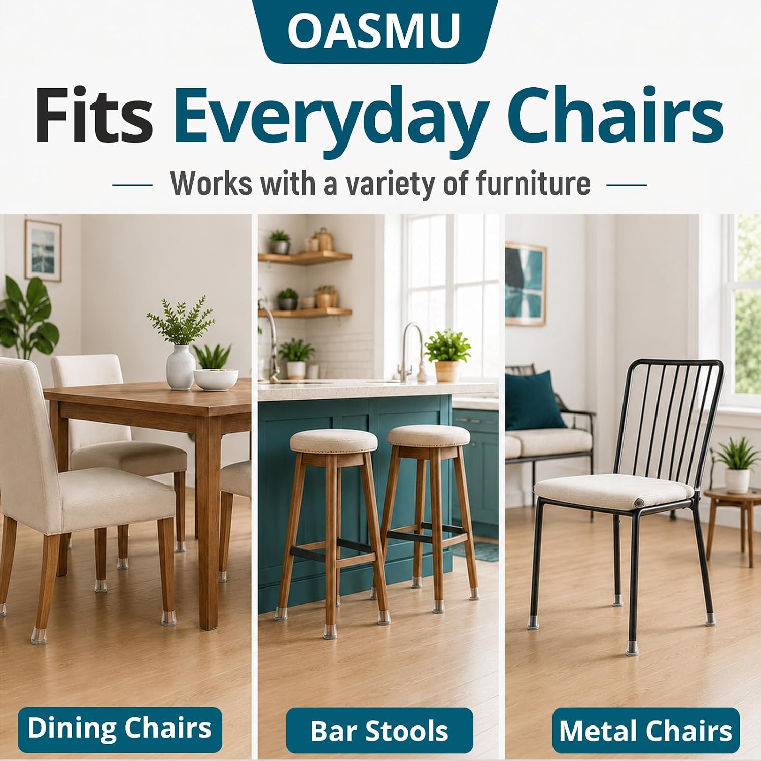 Thumbnail 4 de OASMU U Silicone Chair Leg Protectors, Clear 32-Pack with Felt Pads