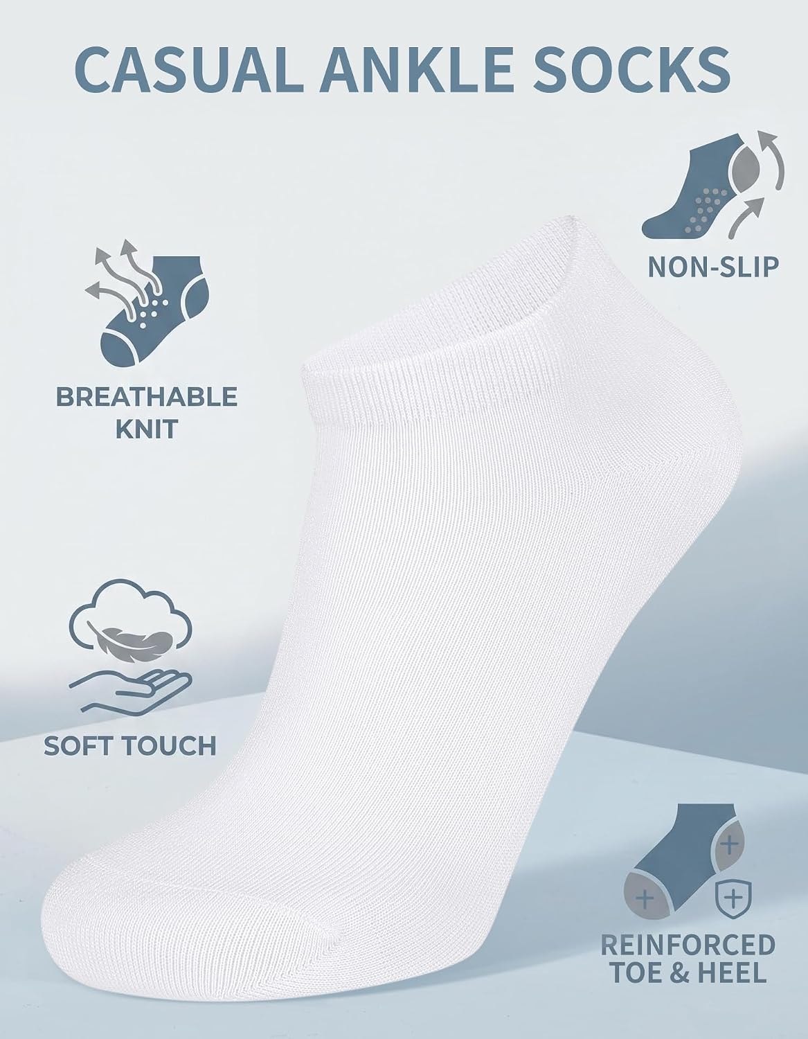 Detalle de CLOSEMATE 5/10 Pairs Ankle Socks for Men and Women – Breathable Cotton, Reinforced Heel & Toe, Non-Slip Low Cut