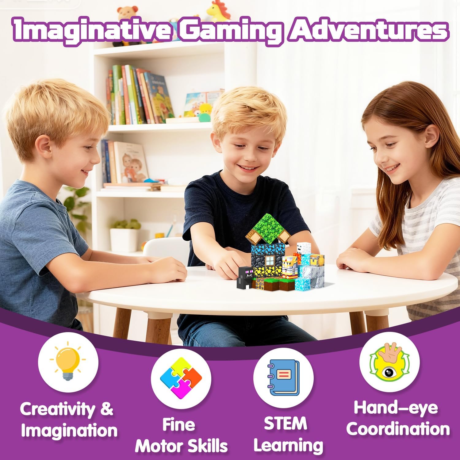 Thumbnail 3 de SSAWER Magnetic Blocks 48-piece magnetic building set with storybook (Forest Lava) for ages 3+