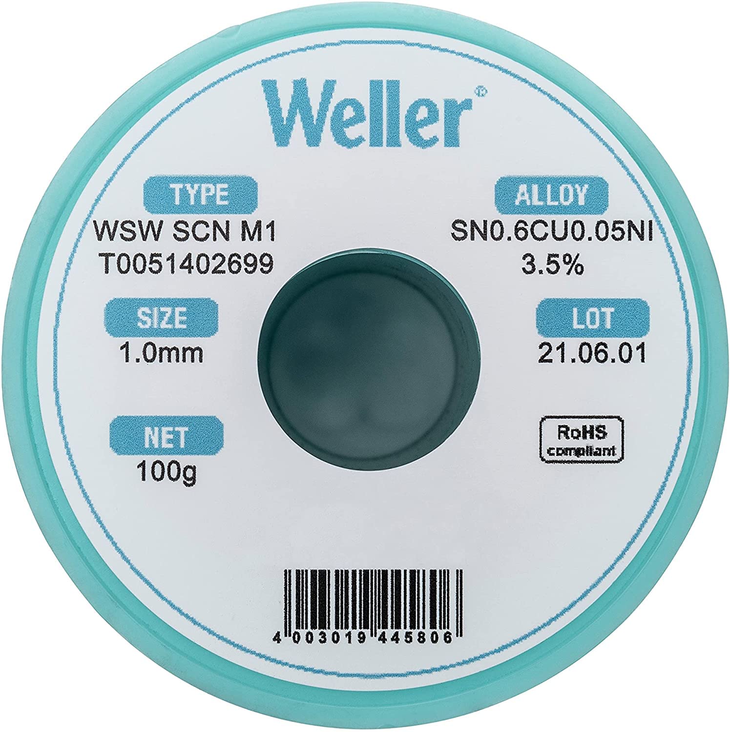 Detalle 2 de Weller WSW SCN M1 Bleifreier Lötdraht Ø 1,0 mm, Sn99.3Cu0.6Ni0.05, Flussmittel 3,5% – 100 g