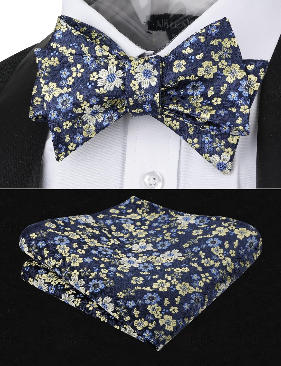 Thumbnail 3 de Alizeal Men's Self-Tied Floral Classic Bow Tie & Pocket Square Set