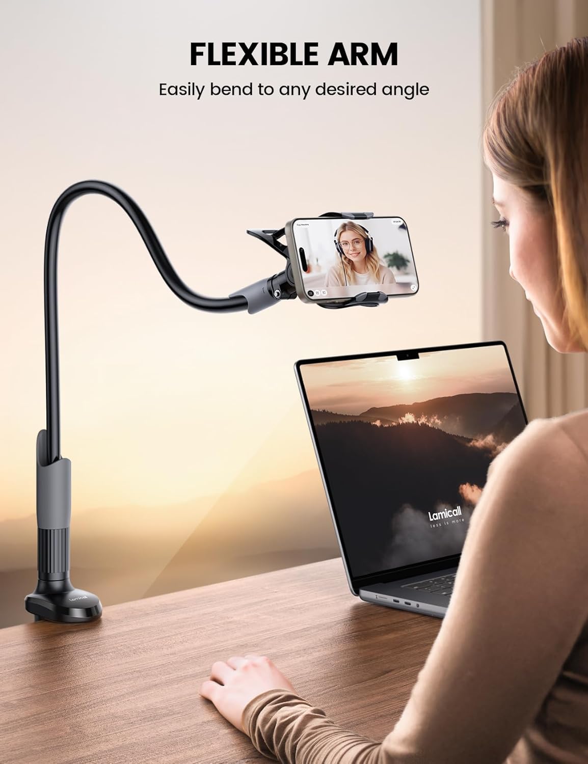 Thumbnail 2 de Lamicall Supporto Telefono con collo d’oca regolabile (universale, nero) per smartphone 4–6,8”