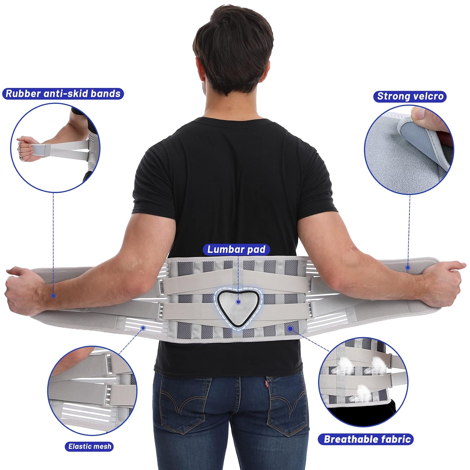 Detalle de Paskyee Back Support Belt with Removable Lumbar Pad and 4 Stays