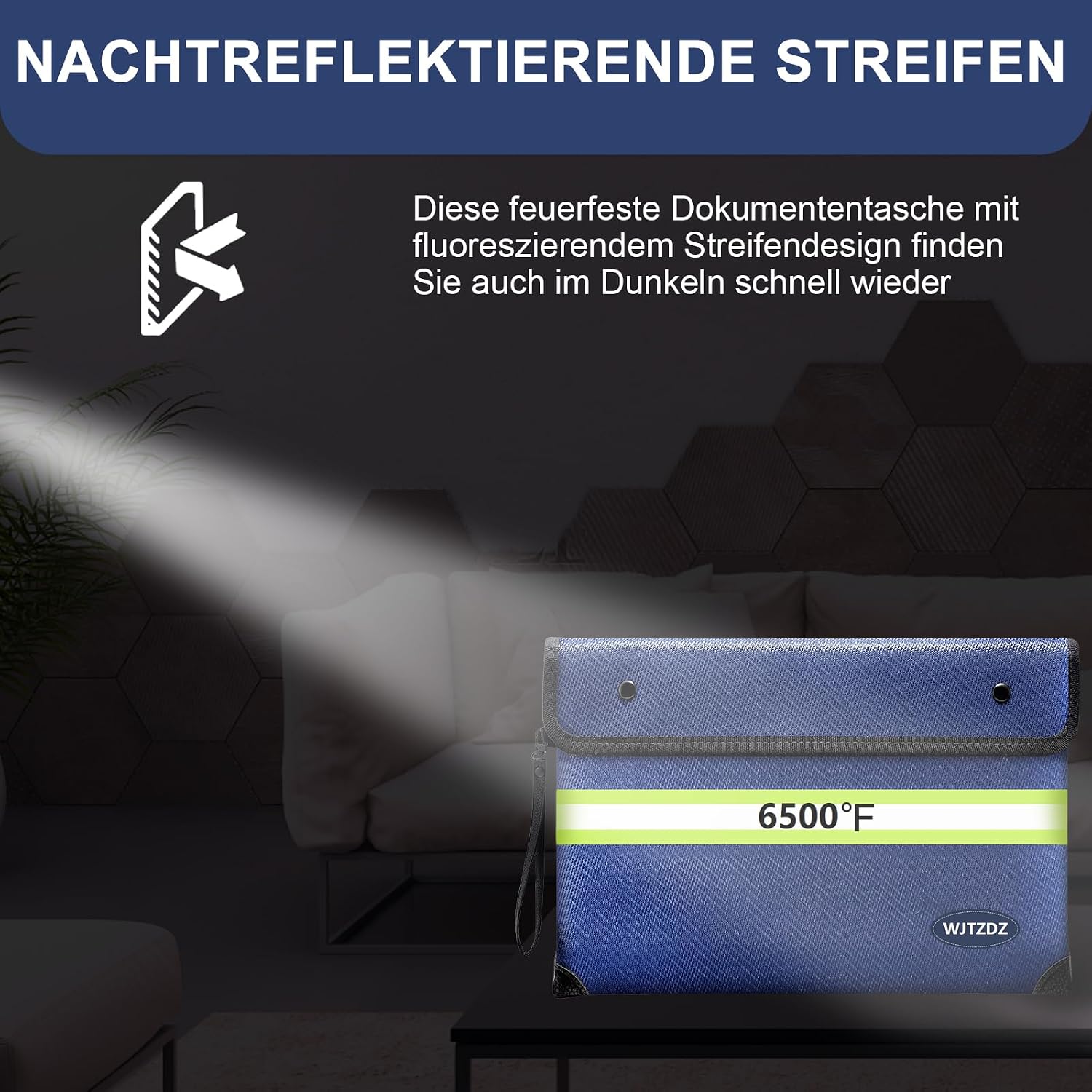 Detalle de Feuerfester Geldbeutel mit Griff – 6500 °F wasserdicht & 10-lagig isoliert (für Bargeld und Dokumente)