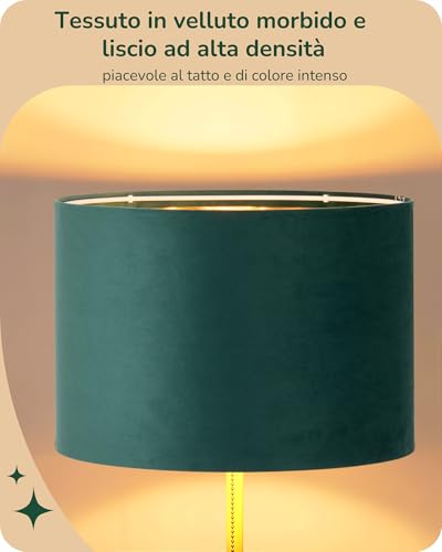 Detalle de EDISHINE Lampada da Terra Soggiorno: Paralume in velluto verde & oro, stile moderno e praticità