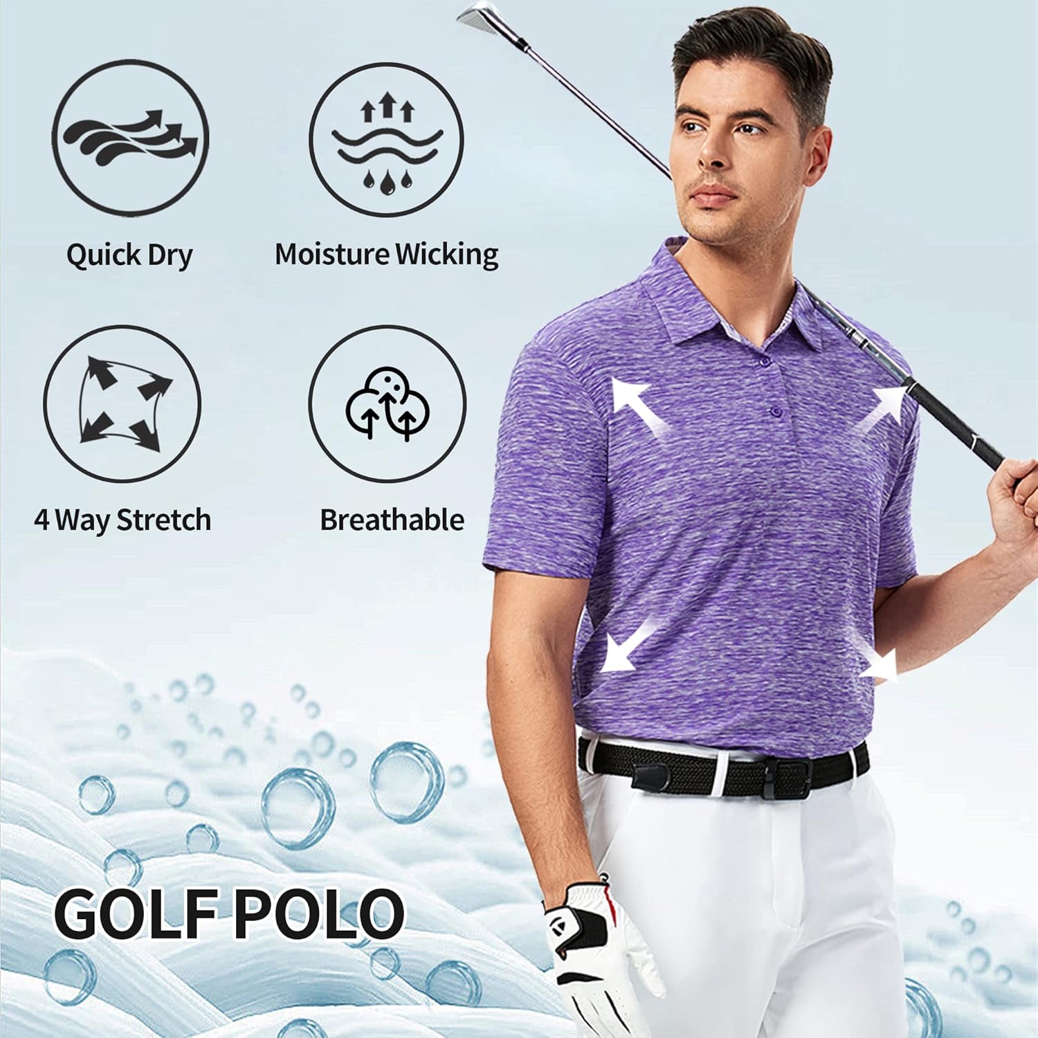 Thumbnail 3 de Damipow Premium Golf Shirt for Men: Dry Fit Polo Short Sleeve with UPF40+