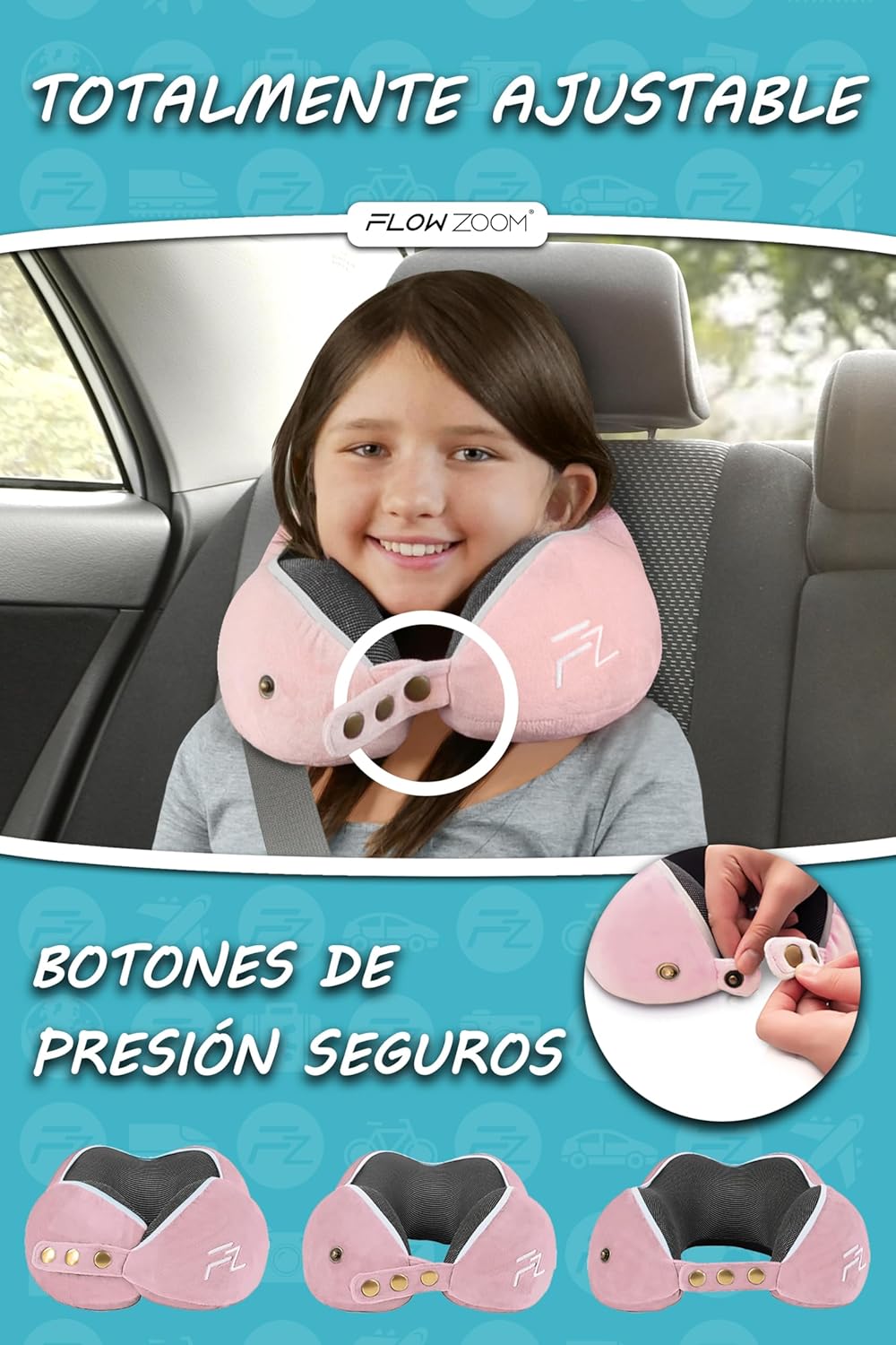 Detalle de FlowZoom Comfy Kids Almohada de Viaje Rosa 💤