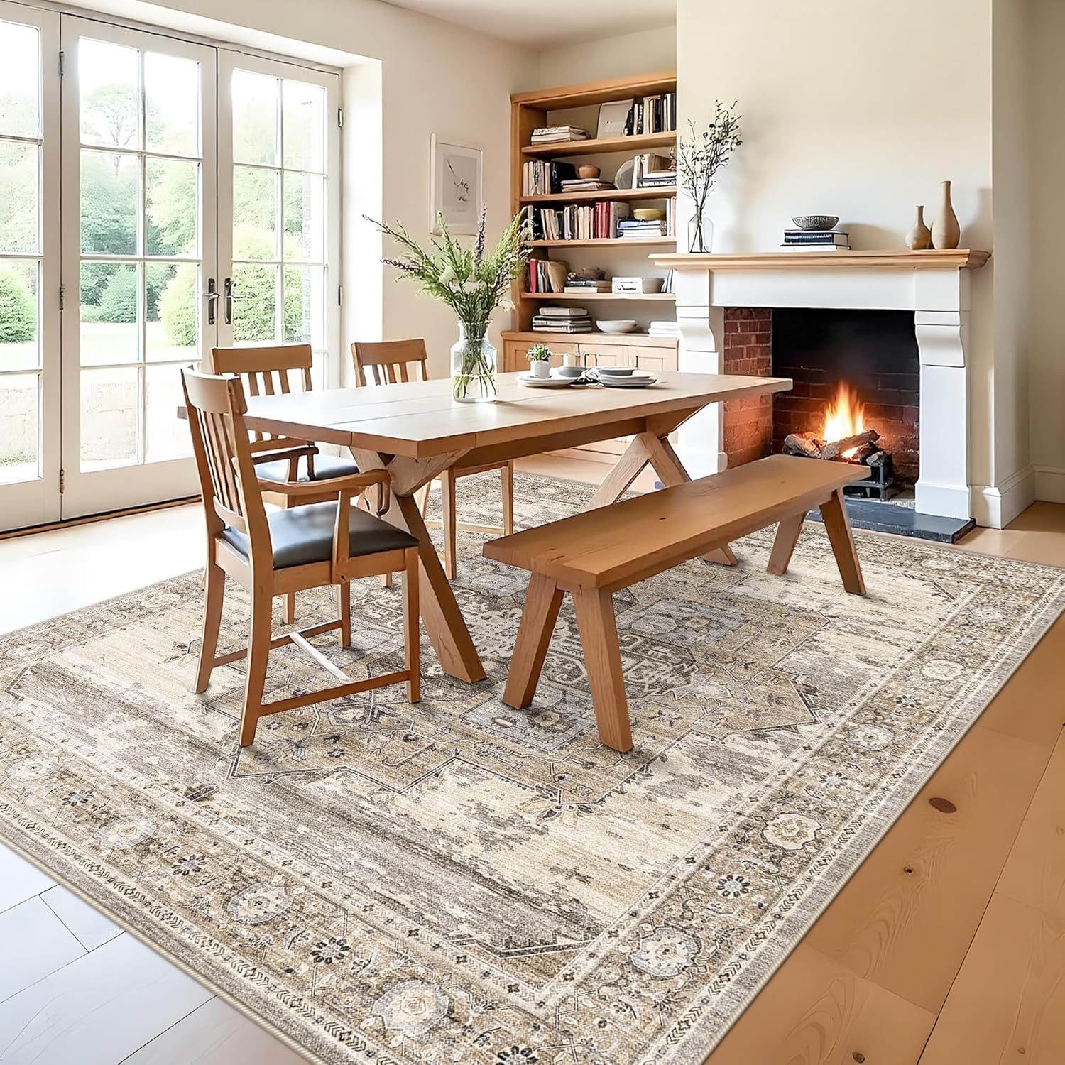 Thumbnail 3 de RUUGME Washable 8x8 Square Rug (Low Pile) with Non Slip Backing, Beige