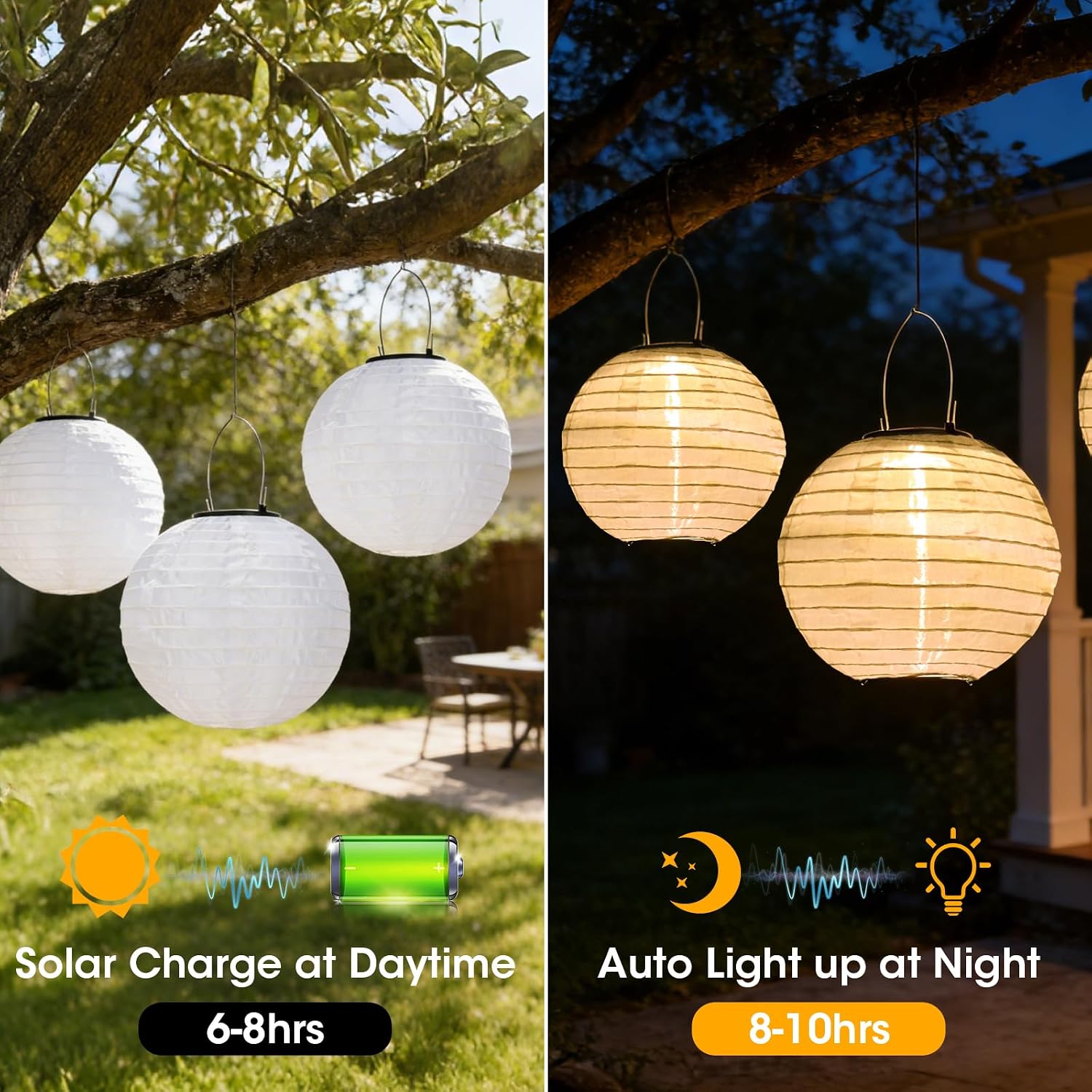 Detalle de SLWOO Solar Lampions Außen • 4er-Set, 20 cm Durchmesser, IP65, warmweißes Licht