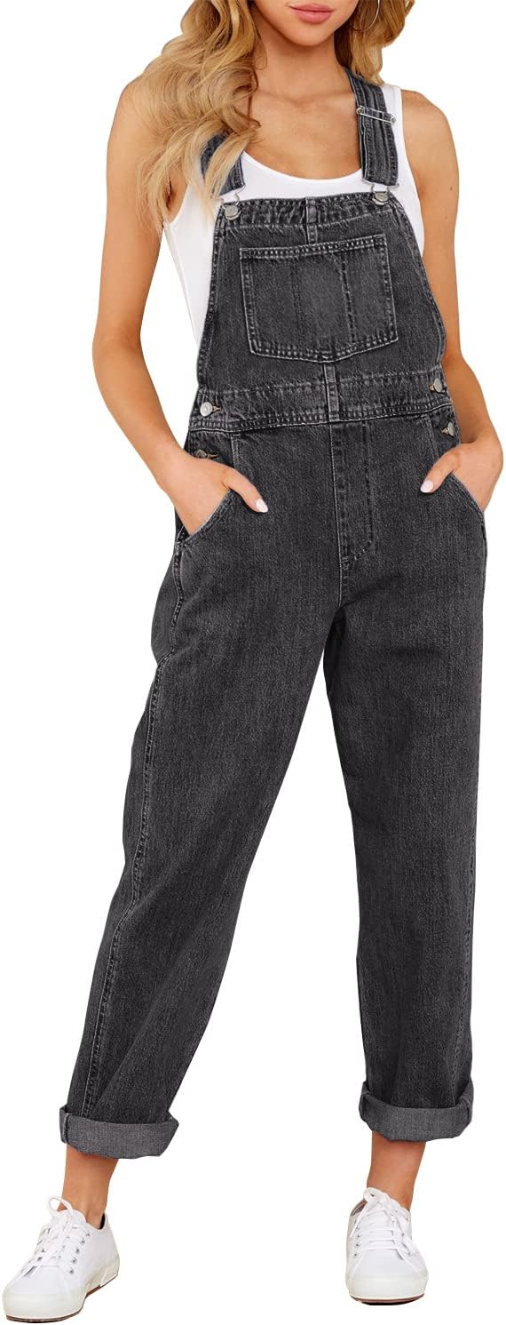Detalle de luvamia Women's Casual Denim Bib Overalls — Stretch Jumpsuit