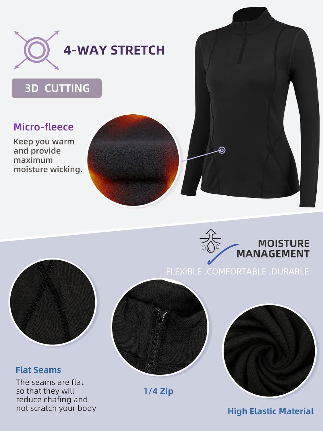 Detalle de TERODACO Women’s Half Zip Thermal Base Layer with Micro Fleece