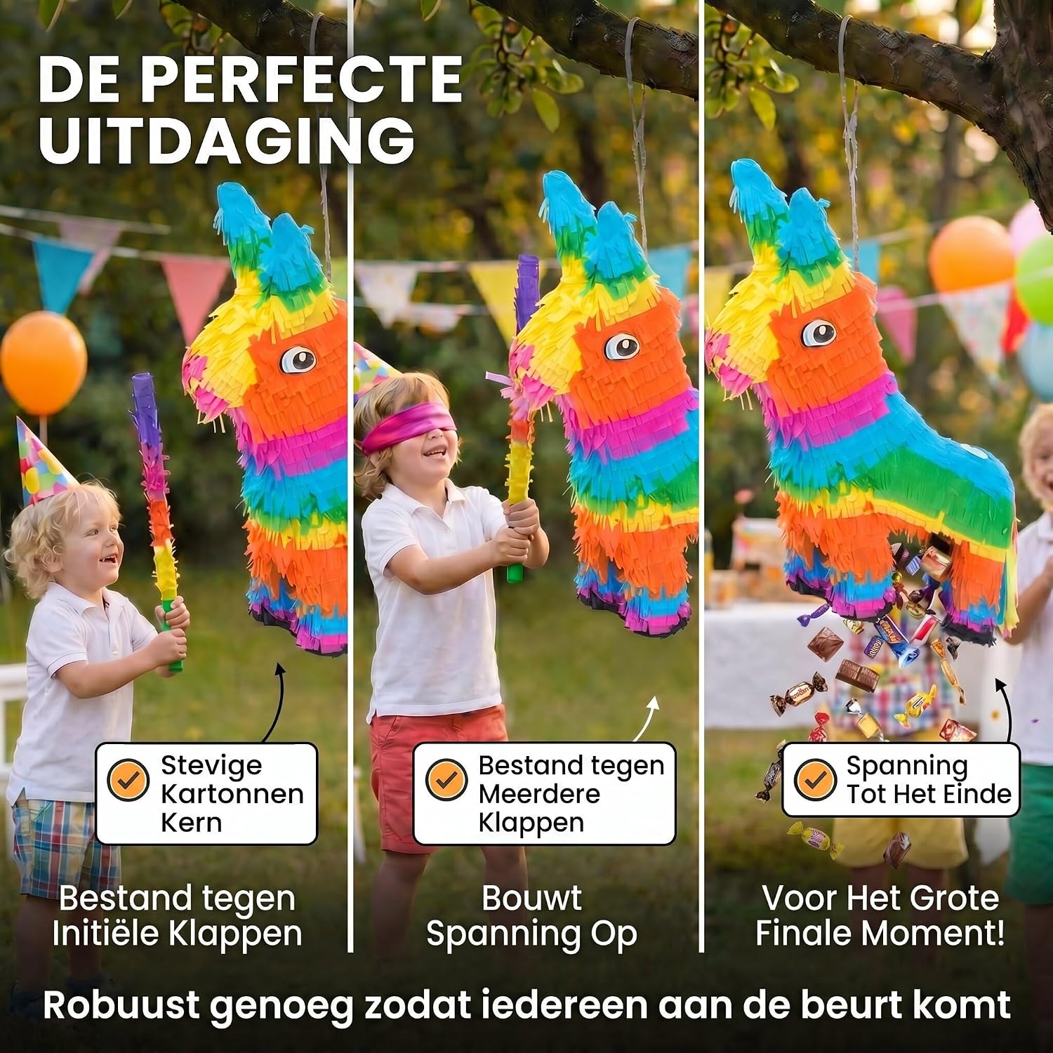 Thumbnail 3 de GOODS+GADGETS ezelpiñata om te vullen met kleurrijke crêpepapieren franjes