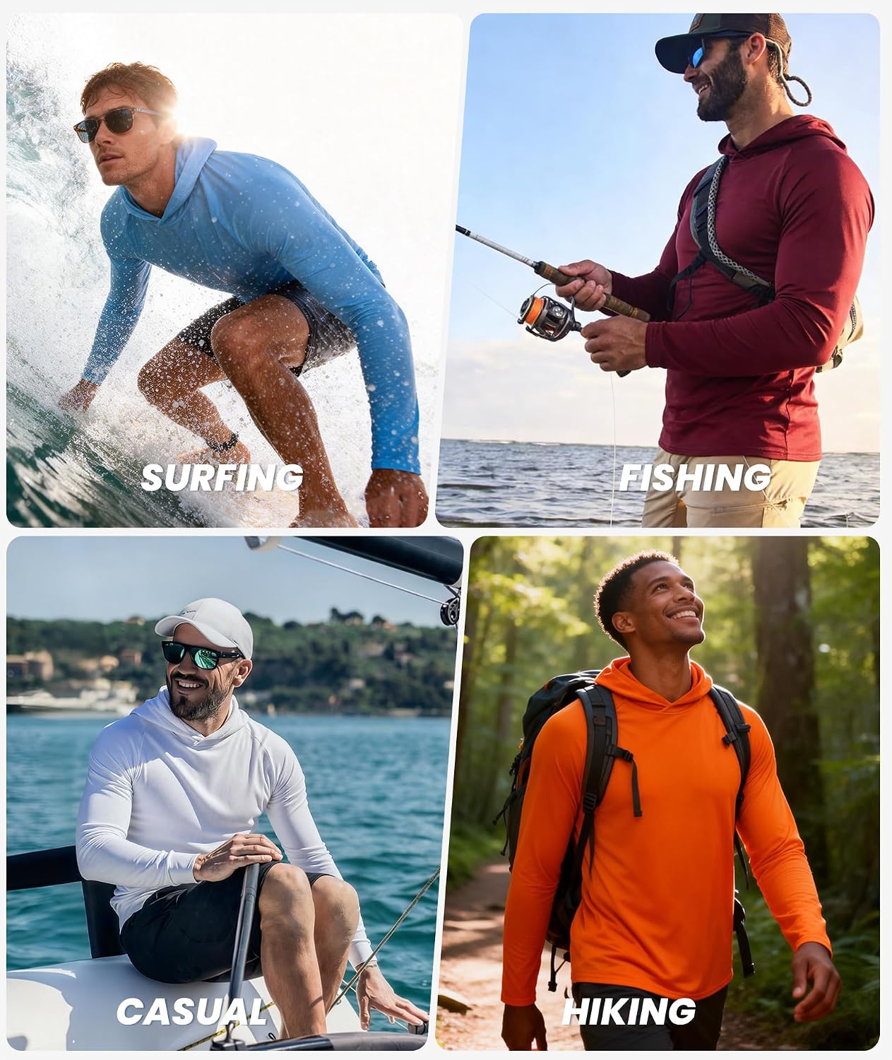 Detalle de ZITY 5 Pack Men's Sun Protection Long Sleeve Hooded Shirts UPF 50+ for Outdoor Activity