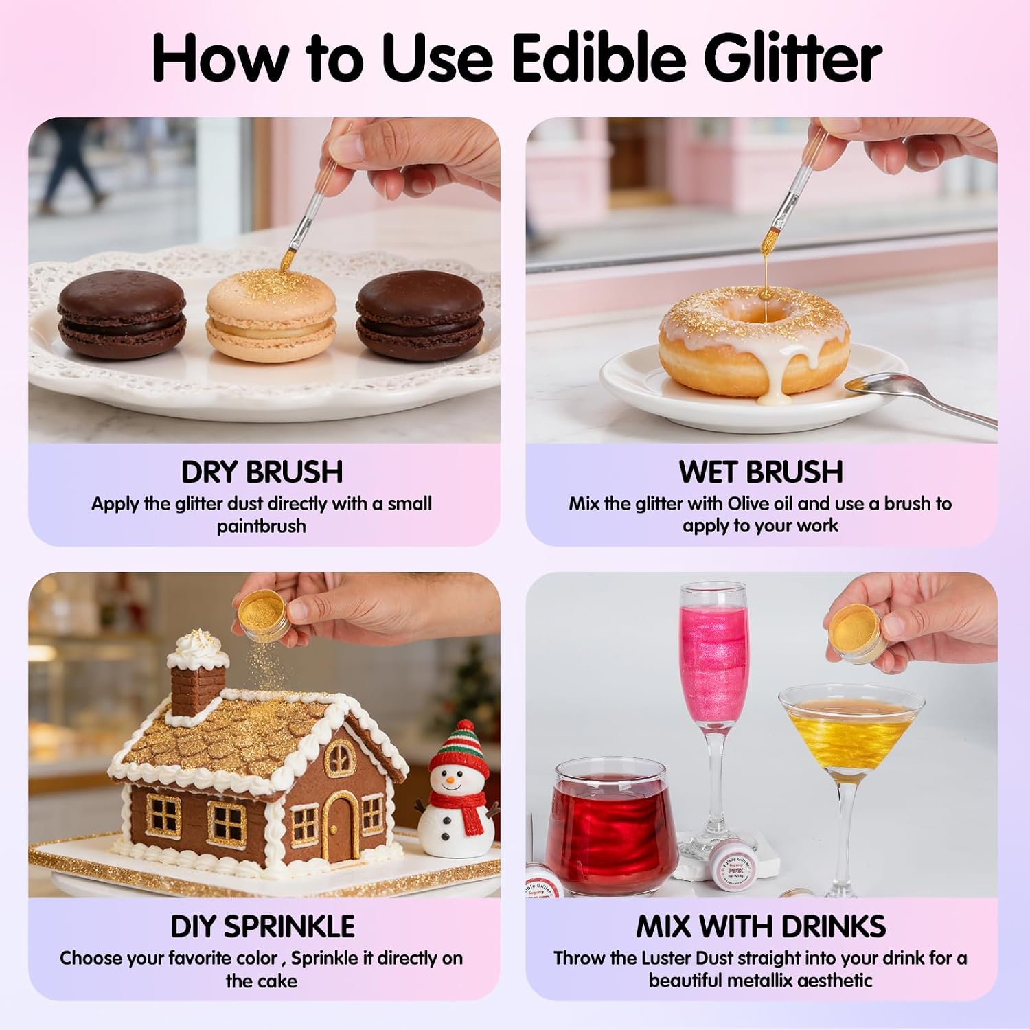 Thumbnail 6 de Essbares Glitzer Set, 6 Farben – essbarer Schimmerstaub für Kuchen, Getränke und mehr