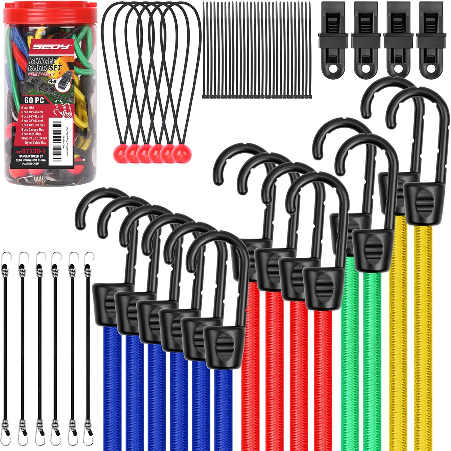 60-Piece Bungee Cords Set