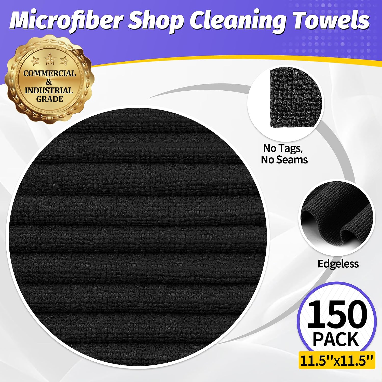 Detalle 2 de HOMERHYME HR25E-ST150PC-BK Microfiber Cleaning Cloths, 150-Pack, Black