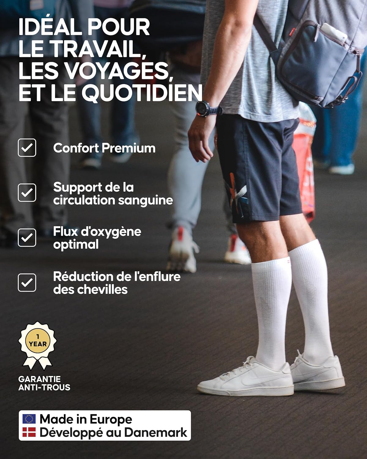 Thumbnail 2 de DANISH ENDURANCE Chaussettes de contention en coton bio 14-18 mmHg pour pieds enflés (unisexe)