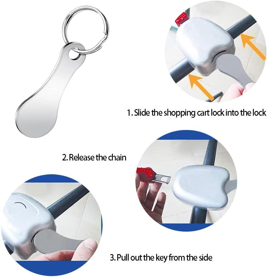 Thumbnail 5 de XIANGJIEU 3 Stück Einkaufswagenlöser aus Edelstahl mit Schlüsselanhänger – abnehmbarer Einkaufswagenchip