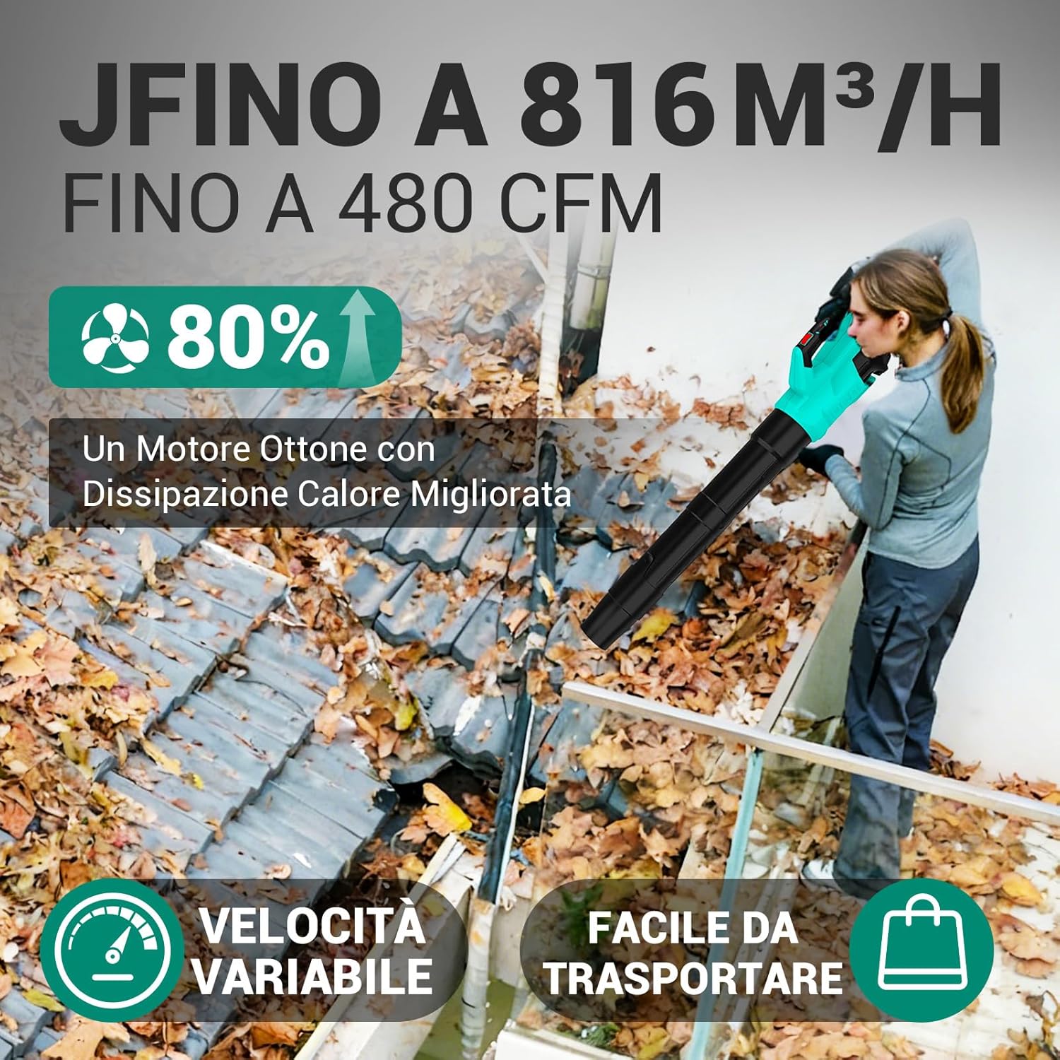Thumbnail 4 de DCA Soffiatore per foglie a batteria 20V con motore brushless, 820 m³/h e velocità variabile (batteria 4.0Ah inclusa)
