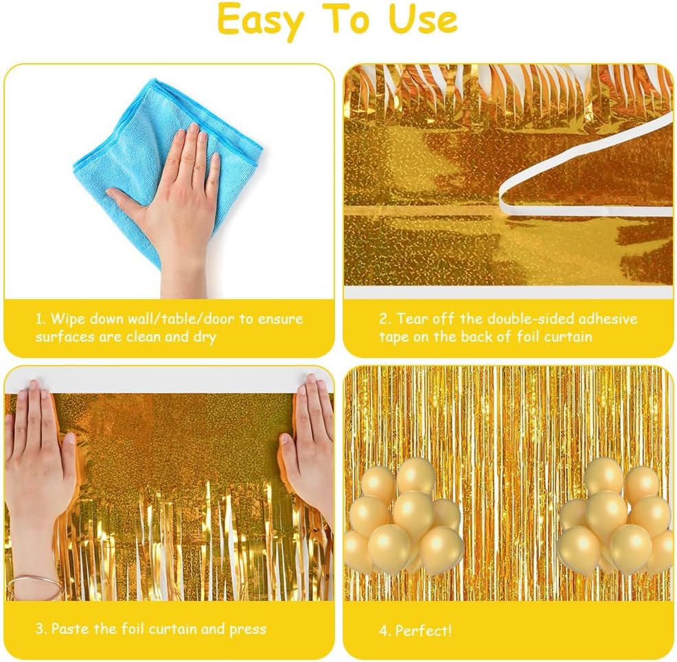 Thumbnail 3 de OFFCUP Metallic Fringe Curtains, 3-Piece Shiny Party Backdrop