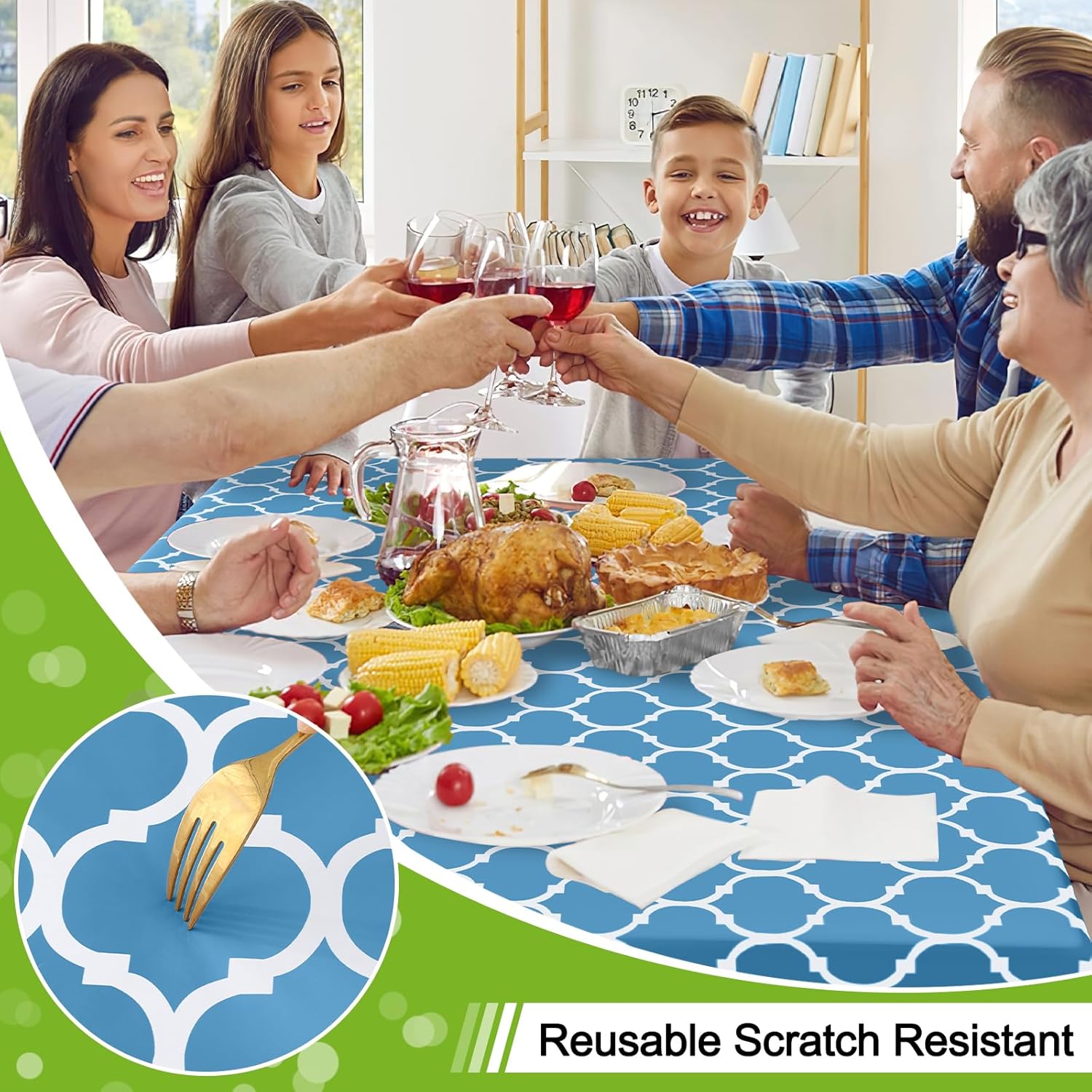 Detalle 2 de Smiry Rectangle Table Cloth: Waterproof Vinyl with Flannel Backing (60"×84", Light Blue)