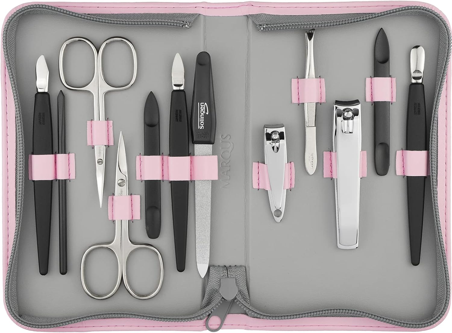 Kit manucure Solingen 12 pièces – coffret étui simili-cuir, outils professionnels