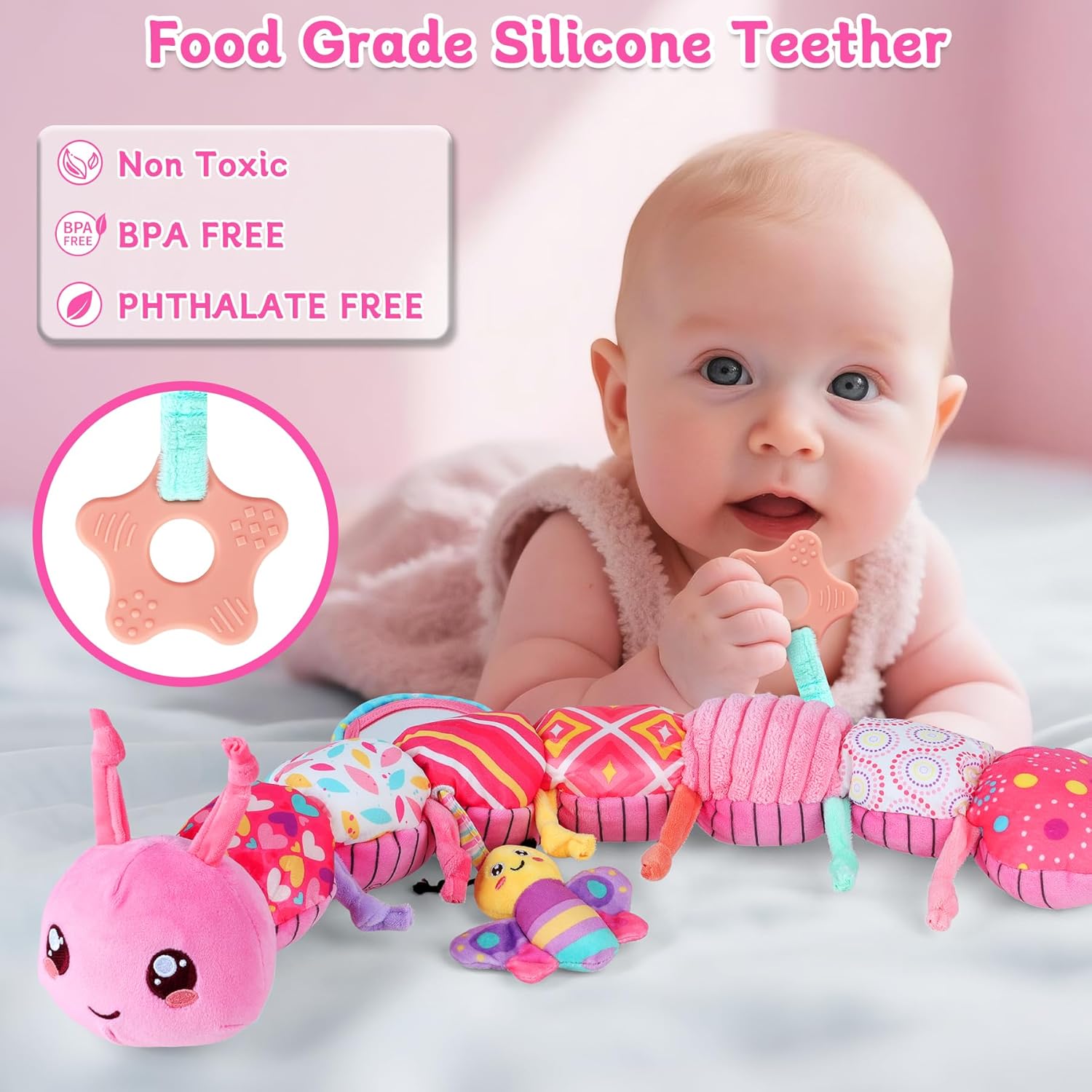 Detalle 2 de Baby Girls Toys 6-12 Months: 6-in-1 Infant Sensory Music Caterpillar Toy