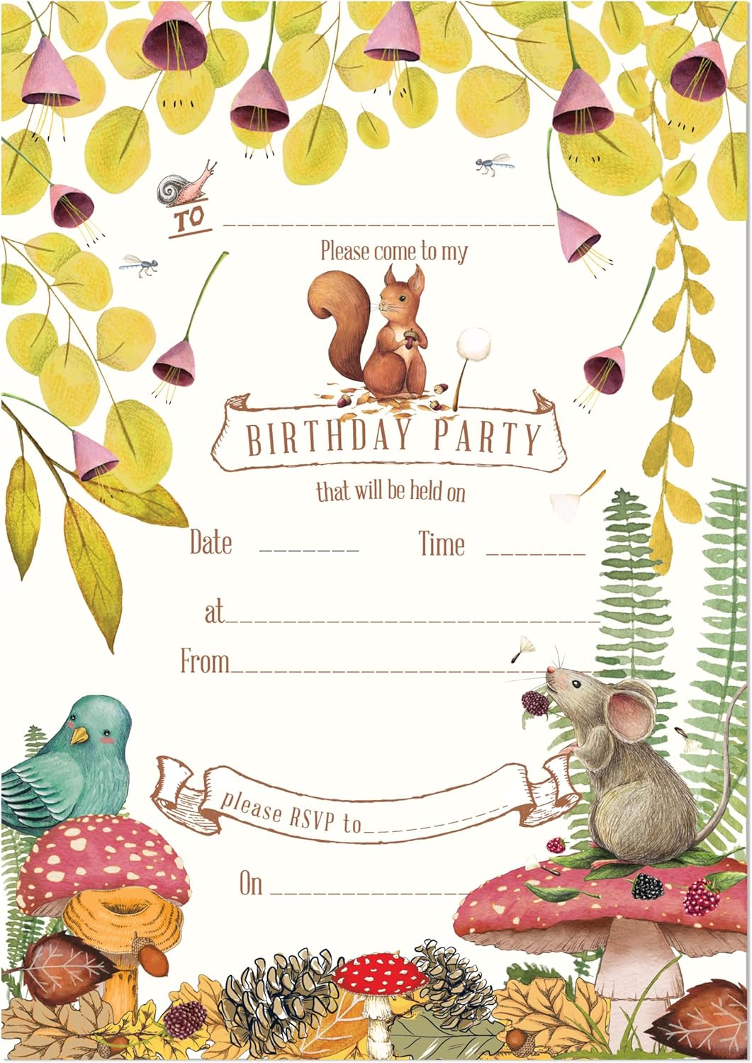 Thumbnail 2 de M & G Mustard & Gray children’s party invitations (Nature woodland) – A5, pack of 24