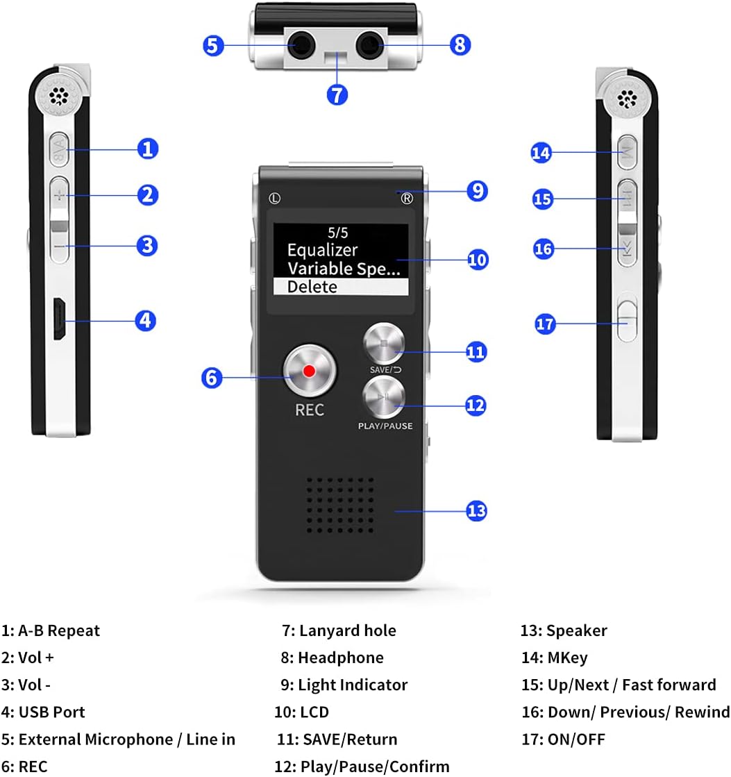Detalle de Fikyra 32GB digital voice recorder โ 30h battery ๐