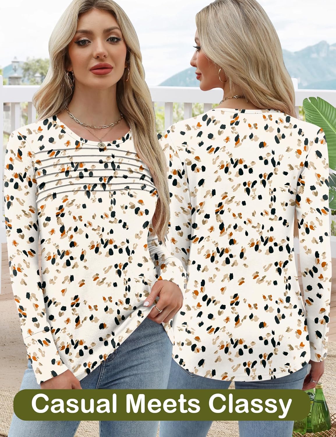 Detalle 2 de Women’s Dressy Casual Long Sleeve Blouse for Fall — Versatile Tunic Top for Work and Weekend