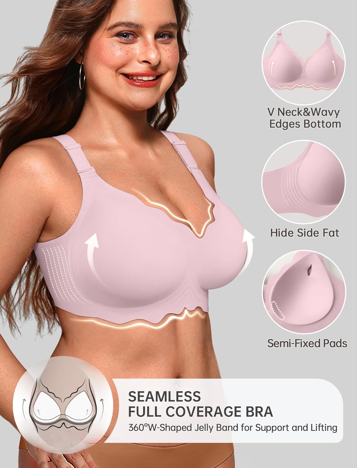 Thumbnail 1 de OEAK Women Jelly Bras No Underwire Scalloped Push Up T-Shirt Bra (Seamless, Full Coverage, Convertible)