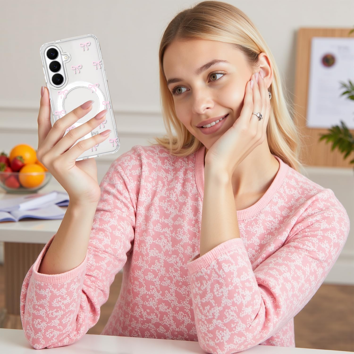 Thumbnail 6 de Magnetica Cover Rosa per Samsung Galaxy S26 — Custodia trasparente con fiocco rosa, protezione antiurto e supporto MagSafe