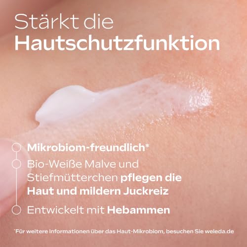 Detalle de WELEDA Bio Baby Med 3in1 Weiße Malve Gesichtscreme – sanfte Feuchtigkeit für empfindliche Haut