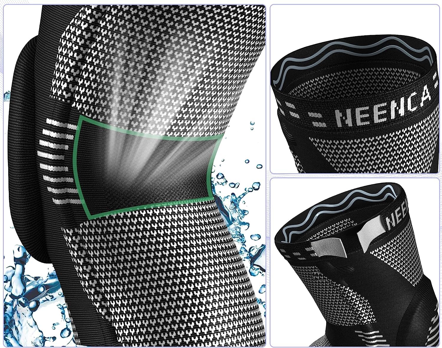 Detalle de NEENCA Kniestütze – Komprimierte Kniebandage mit Patella-Gel-Pads und Feder-Seitenstabilisatoren