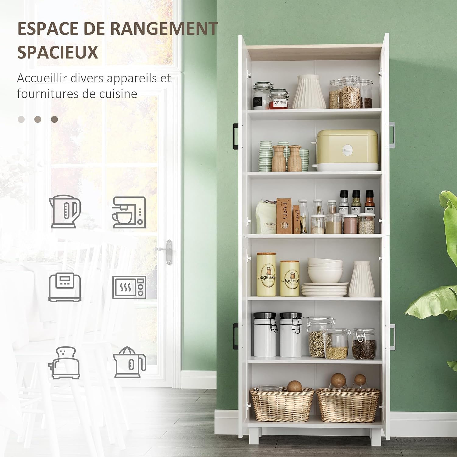 Thumbnail 3 de HOMCOM armoire de cuisine/buffet blanc moderne avec 4 portes et étagères réglables